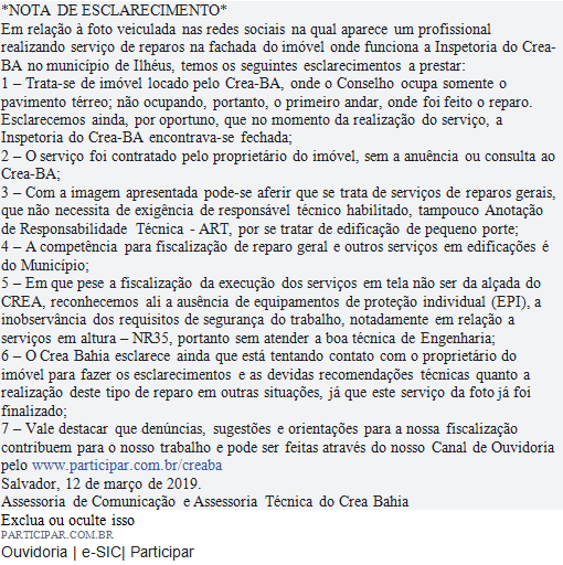 nota de esclarecimento do crea ba